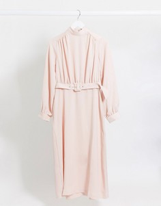 Платье миди с высоким воротником и поясом Closet London-Розовый