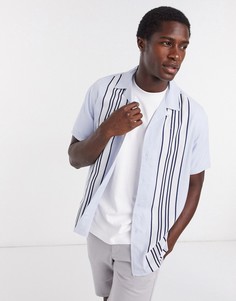 Голубая рубашка в полоску с короткими рукавами Topman-Синий
