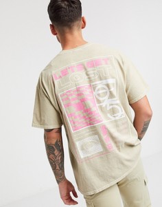 Светло-бежевая футболка с принтом на спине Topman-Светло-бежевый