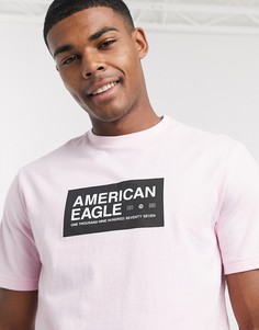 Светло-розовая футболка с логотипом и фотографическим принтом на спине American Eagle-Розовый