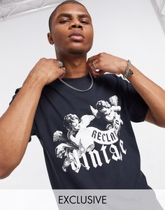 Черная футболка с логотипом и ангелами Reclaimed Vintage inspired-Серый