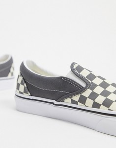 Серо-белые кеды-слипоны в шахматную клетку Vans UA Classic-Серый