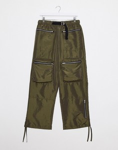 Широкие брюки цвета хаки с поясом ASOS DESIGN-Зеленый