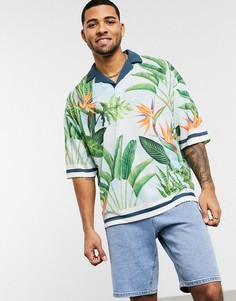 Поло в стиле oversized со сплошным цветочным принтом и отложным воротником ASOS DESIGN-Мульти