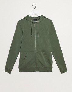 Обтягивающий худи на молнии из органического хлопка цвета хаки ASOS DESIGN-Зеленый