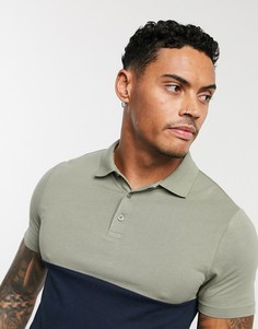 Темно-синяя футболка-поло из органического хлопка с контрастной кокеткой ASOS DESIGN-Темно-синий