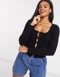 Кардиган в рубчик на пуговицах ASOS DESIGN-Черный