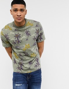 Свободная футболка из органического хлопка с цветочным принтом ASOS DESIGN-Зеленый
