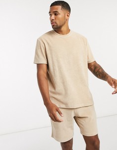Бежевая свободная махровая футболка от комплекта ASOS DESIGN-Бежевый