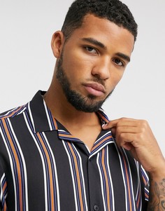 Черная рубашка с оранжевыми полосками в стиле ретро ASOS DESIGN-Черный