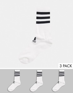 3 пары белых носков с 3 полосками adidas Training-Белый
