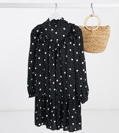 Черное платье в белый горошек с оборками New Look Maternity-Черный