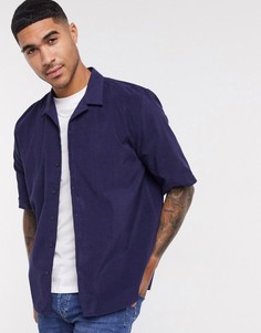 Вельветовая рубашка в стиле oversized с короткими рукавами Rudie-Темно-синий