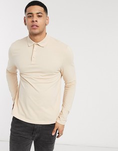 Бежевое поло из органического хлопка с длинными рукавами ASOS DESIGN-Бежевый