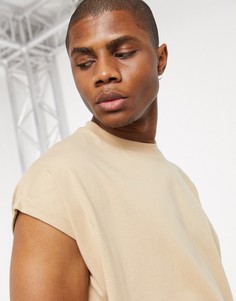 Длинная oversize-футболка с отворотами на рукавах ASOS DESIGN-Бежевый