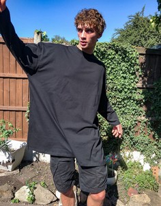 Черная свободная футболка с длинным рукавом ASOS DESIGN-Черный