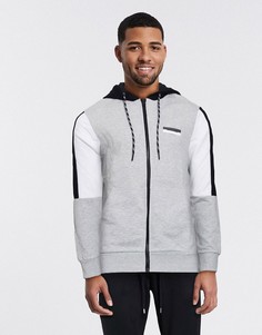 Худи с молнией и контрастными вставками Jack & Jones-Серый