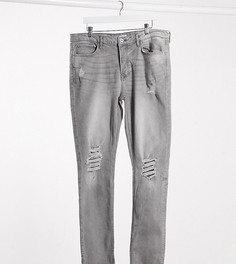 Серые рваные джинсы скинни Topman Big & Tall-Серый