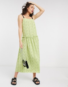 Лаймовое платье миди с заниженной талией Topshop-Зеленый