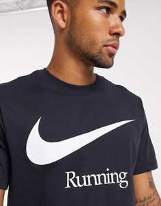 Черная футболка с логотипом на груди Nike Running-Черный