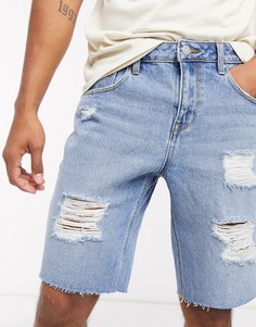 Рваные джинсовые шорты зауженного кроя ASOS DESIGN-Синий