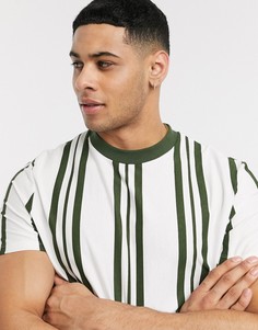 Футболка из органического хлопка в вертикальную полоску хаки ASOS DESIGN-Зеленый