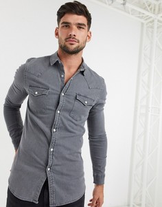 Серая джинсовая приталенная рубашка ASOS DESIGN-Серый