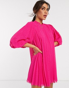 Розовое плиссированное платье мини с объемными рукавами ASOS DESIGN-Розовый