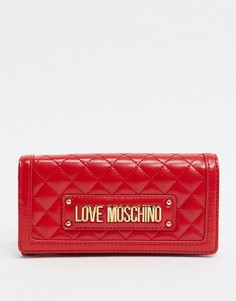 Красный стеганый кошелек с цепочкой Love Moschino