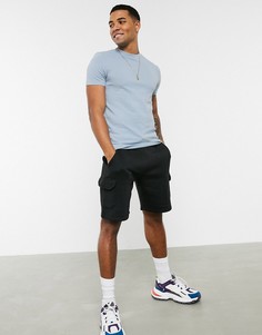 Голубая обтягивающая футболка из пике ASOS DESIGN-Синий