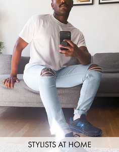 Голубые джинсы скинни с рваными коленями ASOS DESIGN-Синий