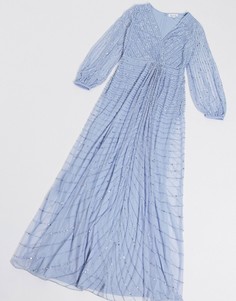 Голубое декорированное платье макси Frock and Frill-Синий