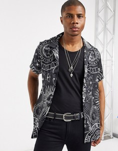 Рубашка с отложным воротником и принтом ASOS DESIGN-Черный