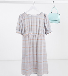 Голубое свободное платье в клетку с пышными рукавами Mamalicious Maternity-Синий Mama.Licious
