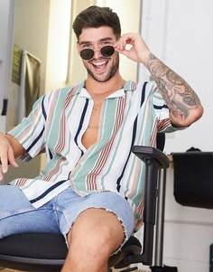 Зеленая полосатая рубашка от комплекта с короткими рукавами Topman-Мульти