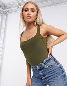 Боди цвета хаки с квадратным вырезом от комплекта Missguided-Зеленый
