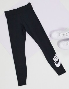Черные леггинсы с завышенной талией и логотипом Nike-Черный