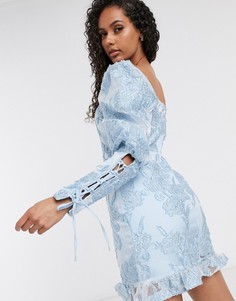 Голубое платье мини с пышными рукавами Missguided-Синий