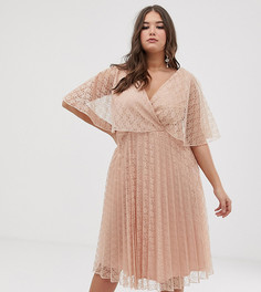 Платье миди с рукавами клеш и кружевом ASOS DESIGN Curve-Розовый