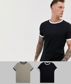 Футболка из органического хлопка с контрастной отделкой ASOS DESIGN - Набор из 2 шт. со скидкой-Мульти