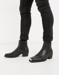 Черные ботинки челси в стиле вестерн из искусственной кожи ASOS DESIGN-Черный