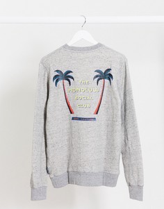 Меланжевый свитшот с круглым вырезом и принтом на спине Scotch & Soda-Серый