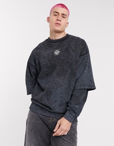 Двухслойный oversized-свитшот с принтом на спине ASOS DESIGN-Черный