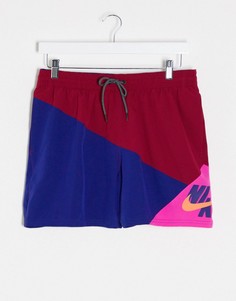 Бордовые шорты колор блок в стиле ретро Nike Swimming 5inch-Красный