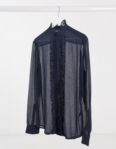 Темно-синяя рубашка классического кроя с рюшами ASOS DESIGN-Темно-синий