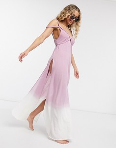 Розовое фактурное пляжное платье макси с эффектом омбре и плетеной отделкой ASOS DESIGN-Розовый