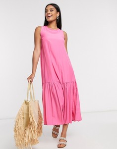Розовое платье макси с вырезом и завязками на спине Pieces-Розовый