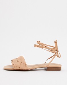 Розовые плетеные кожаные сандалии с завязками Who What Wear-Бежевый