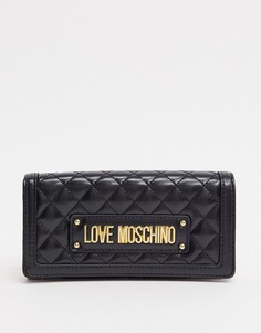 Черный стеганый кошелек с цепочкой Love Moschino
