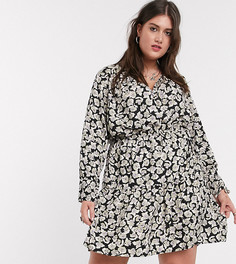 Черное платье мини с запахом и цветочным принтом Only Curve-Черный